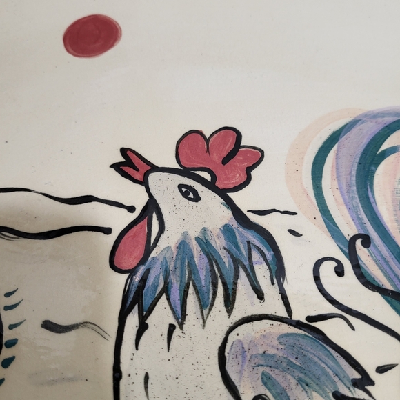 Hand Painted Oval Art Pottery Serving Platter Rooster - Picture 8 of 15